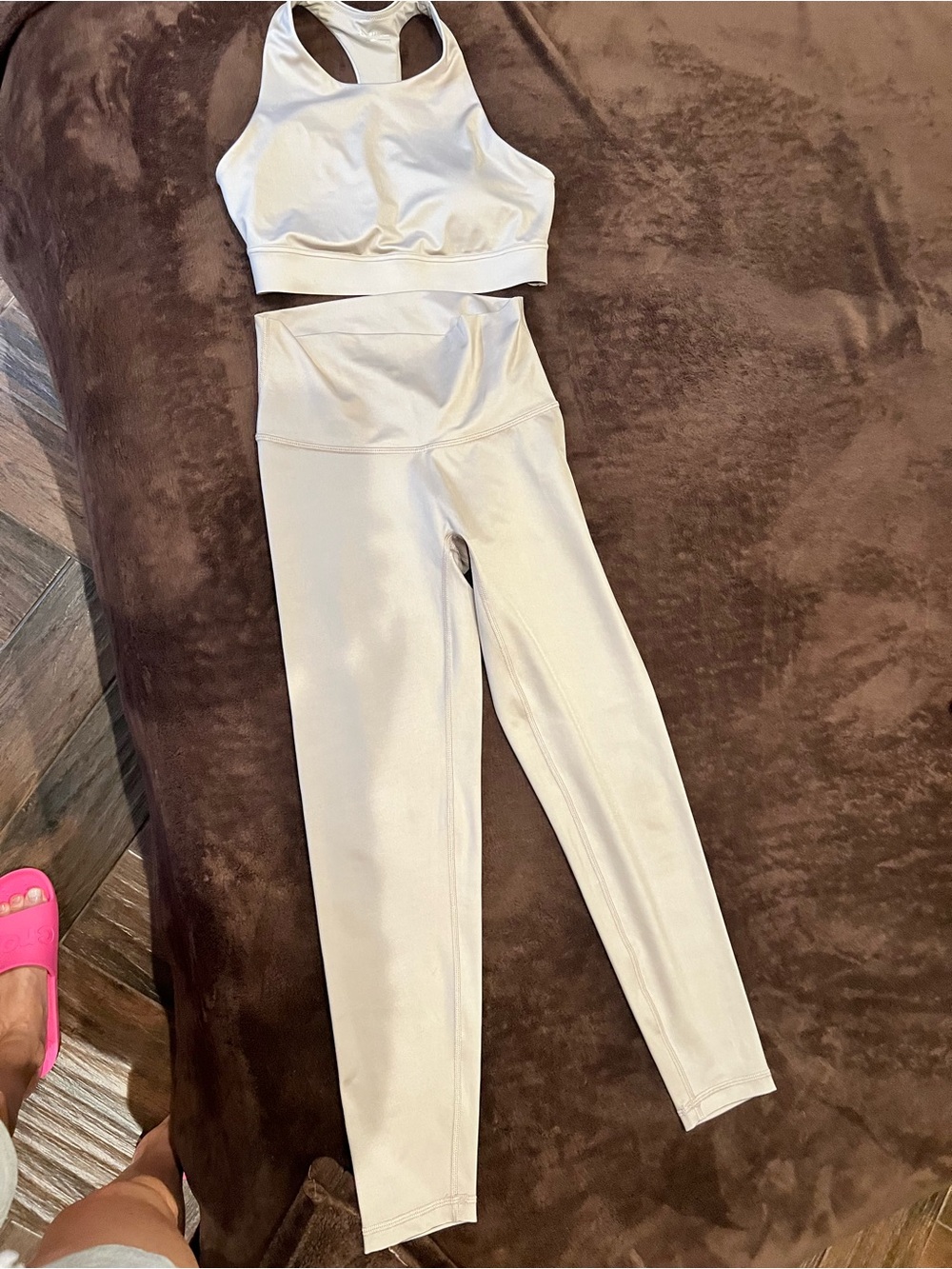 High-Rise Cream Leggings with Matching Racerback Sports Bra